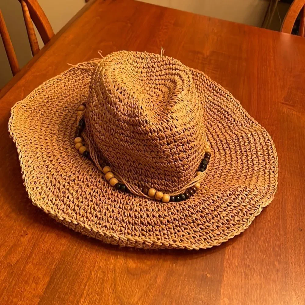 NWT Apt. 9 Sun Hat with Wooden Bead Rim